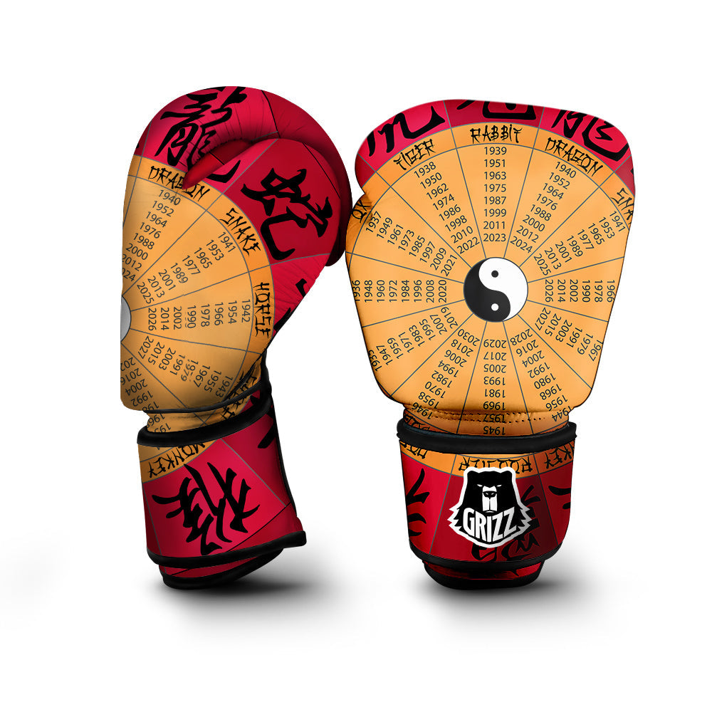 Calendar Wheel Chinese Zodiac Print Boxing Gloves-grizzshop
