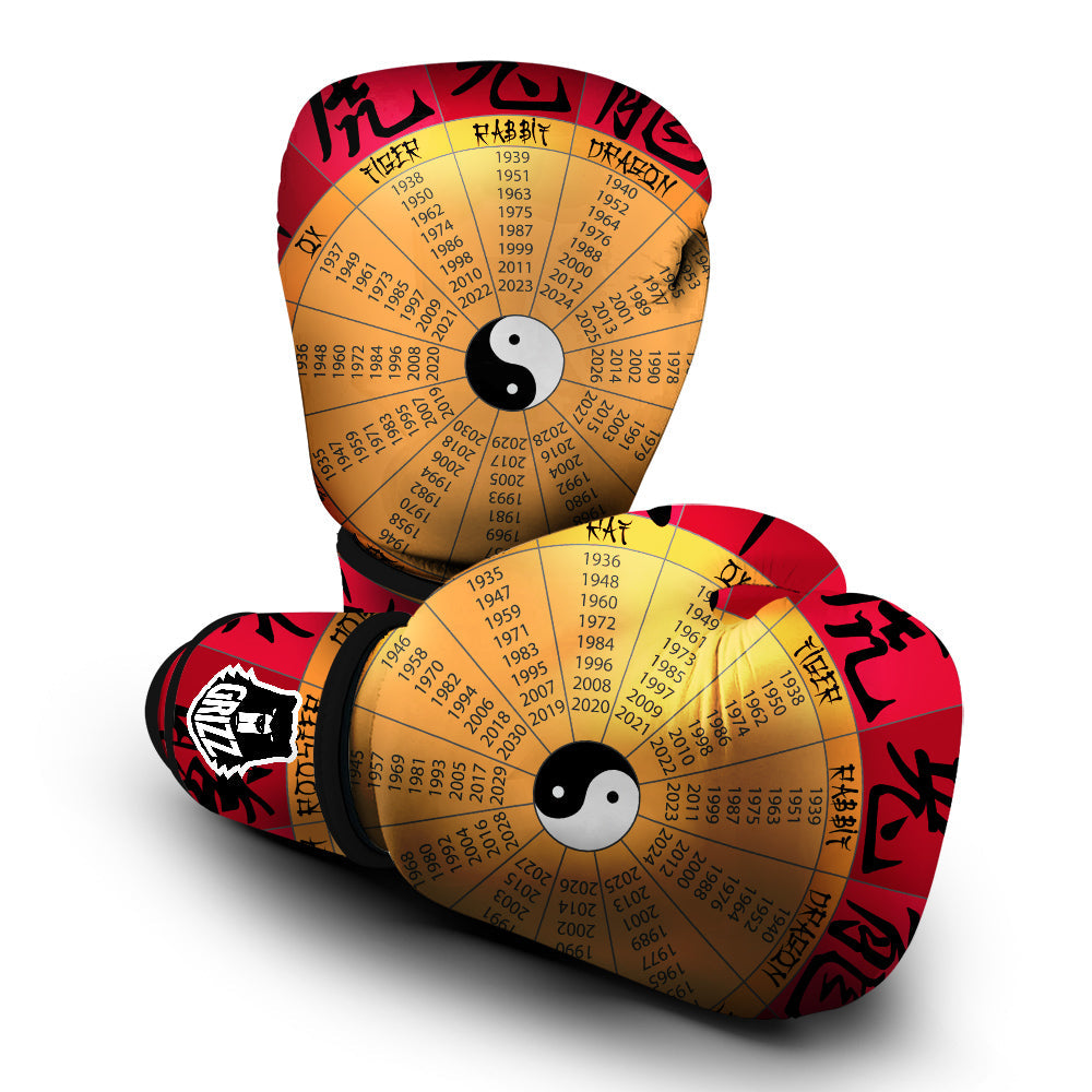 Calendar Wheel Chinese Zodiac Print Boxing Gloves-grizzshop