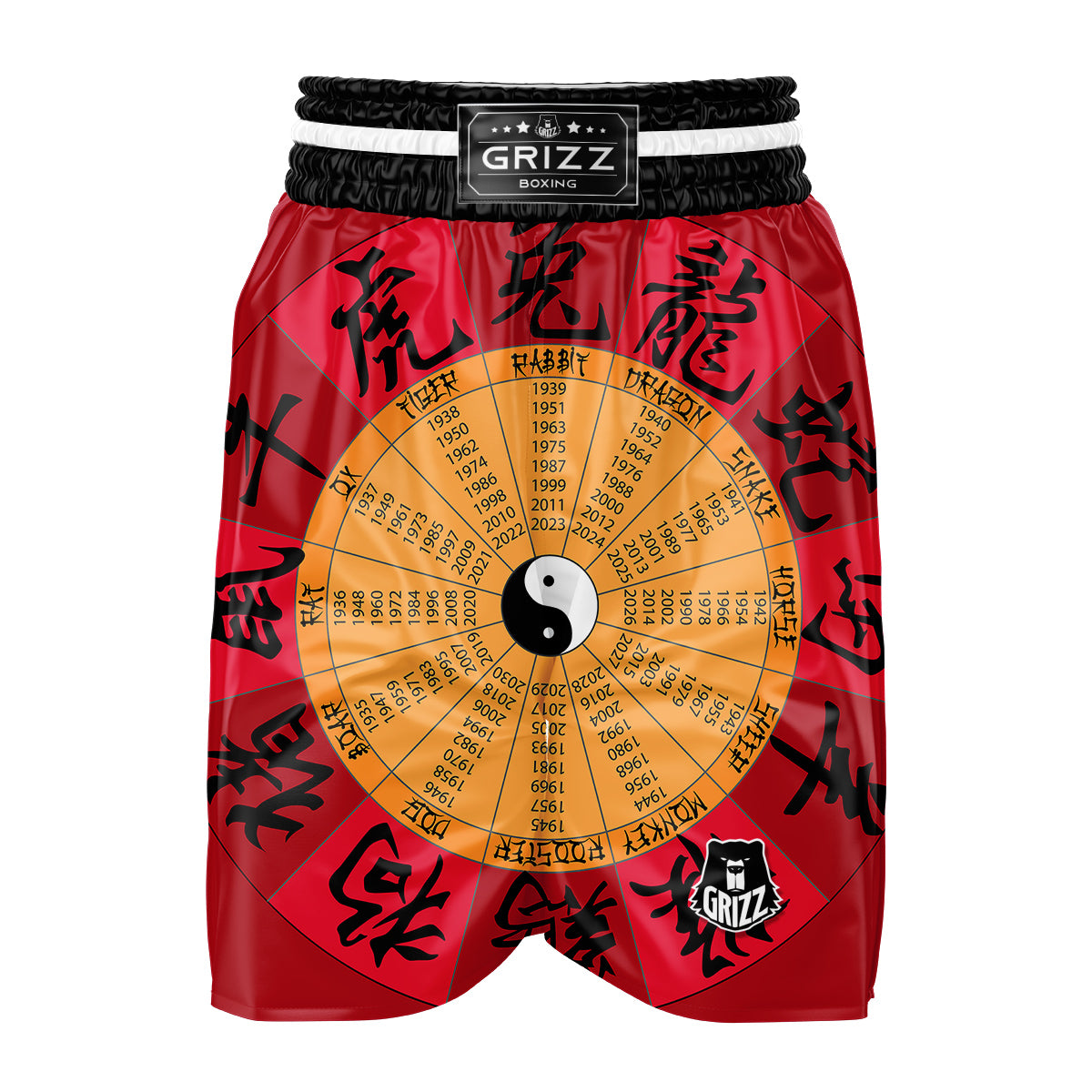 Calendar Wheel Chinese Zodiac Print Boxing Shorts-grizzshop