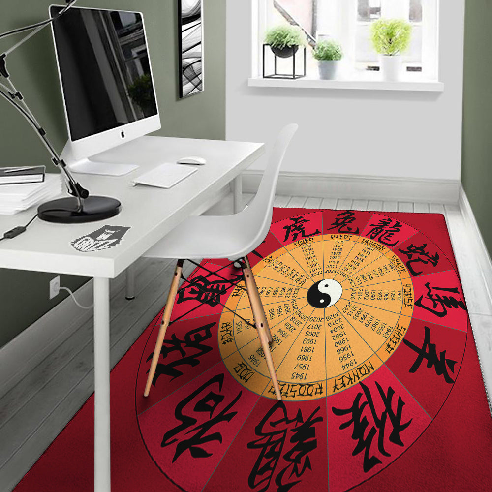 Calendar Wheel Chinese Zodiac Print Floor Mat-grizzshop