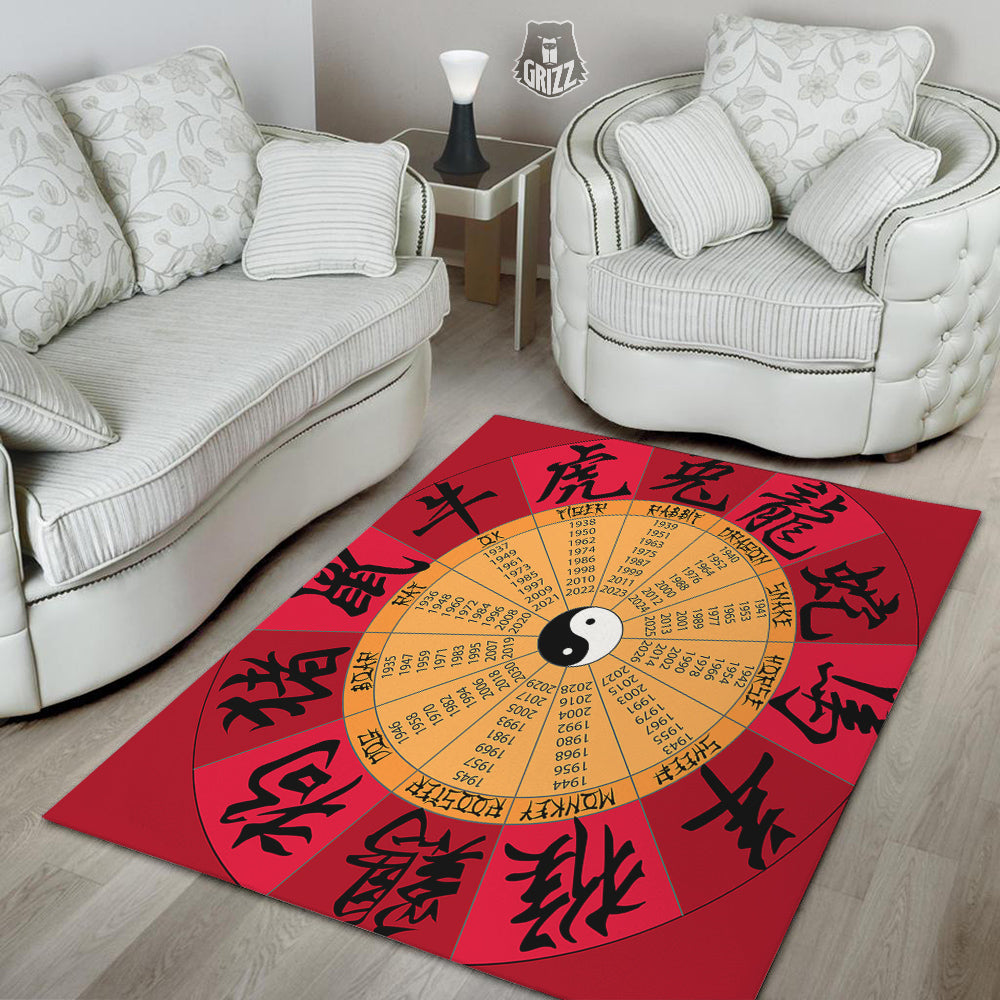 Calendar Wheel Chinese Zodiac Print Floor Mat-grizzshop