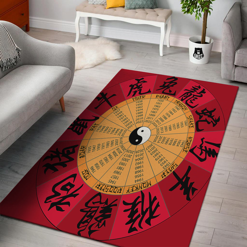Calendar Wheel Chinese Zodiac Print Floor Mat-grizzshop