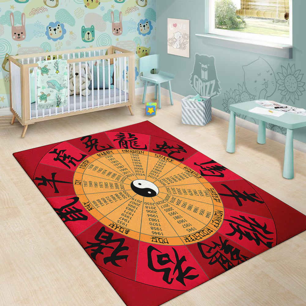 Calendar Wheel Chinese Zodiac Print Floor Mat-grizzshop