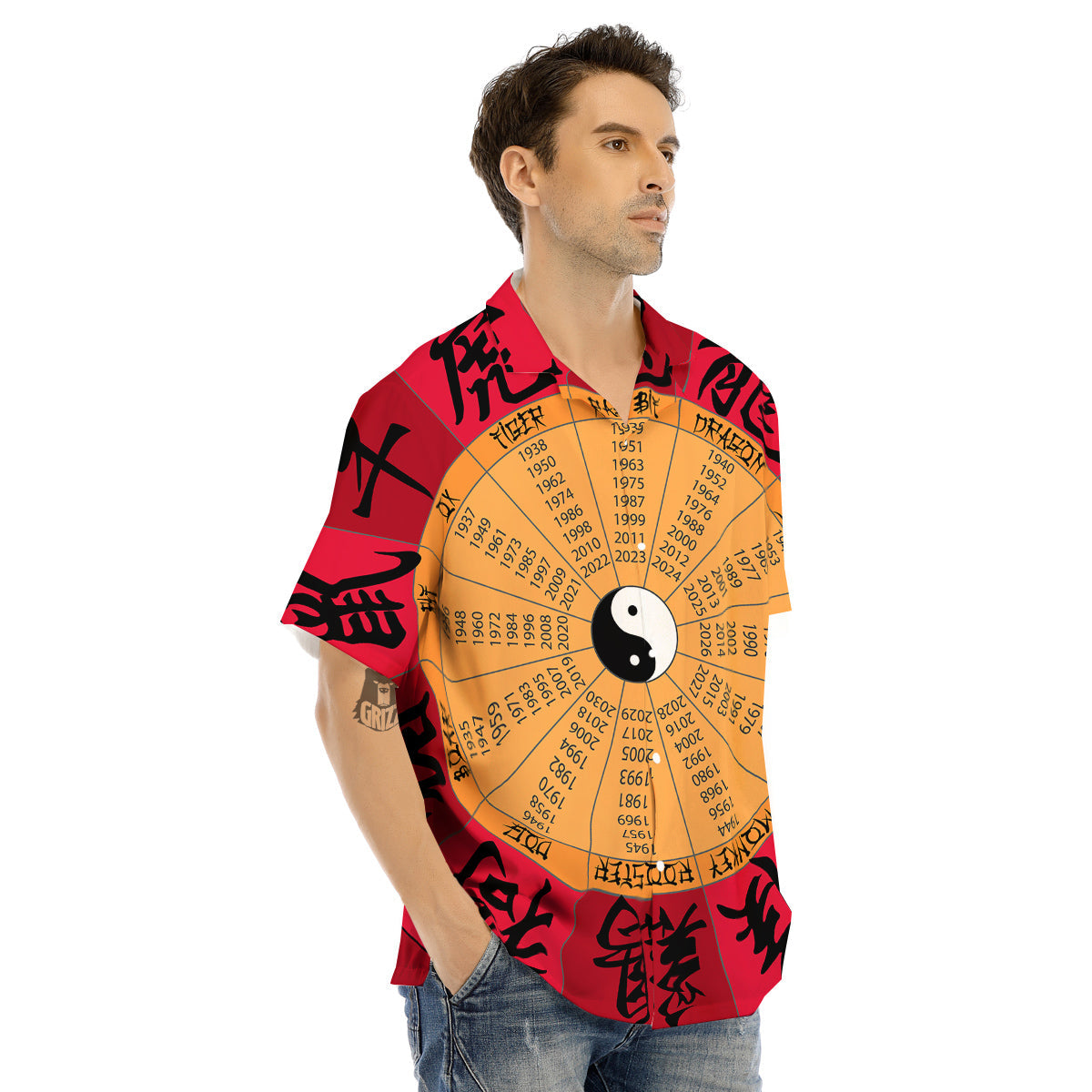 Calendar Wheel Chinese Zodiac Print Men's Hawaiian Shirt-grizzshop