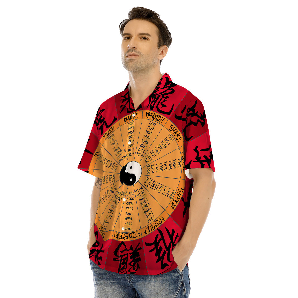 Calendar Wheel Chinese Zodiac Print Men's Hawaiian Shirt-grizzshop