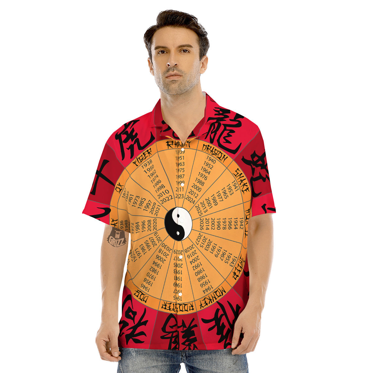 Calendar Wheel Chinese Zodiac Print Men's Hawaiian Shirt-grizzshop