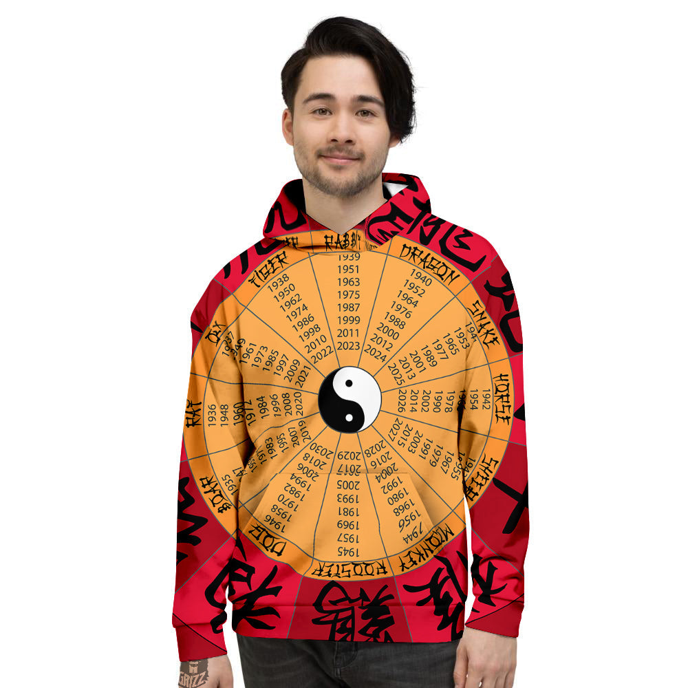 Calendar Wheel Chinese Zodiac Print Men's Hoodie-grizzshop