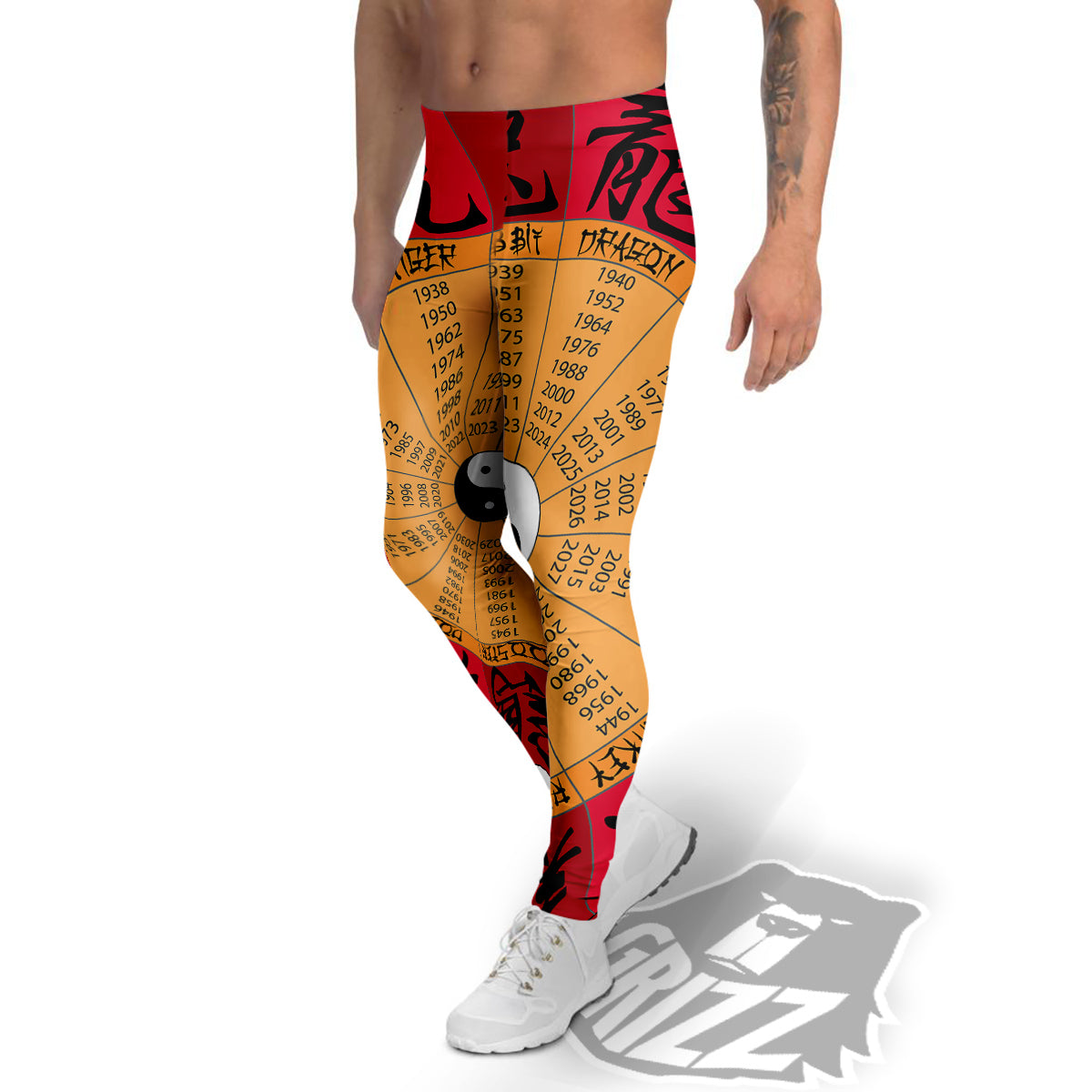 Calendar Wheel Chinese Zodiac Print Men's Leggings-grizzshop