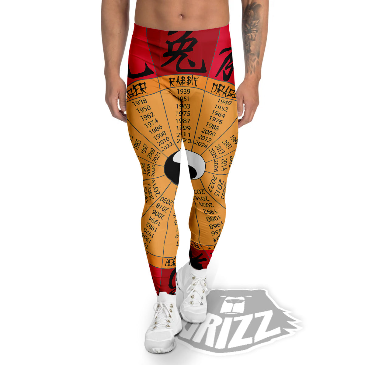 Calendar Wheel Chinese Zodiac Print Men's Leggings-grizzshop