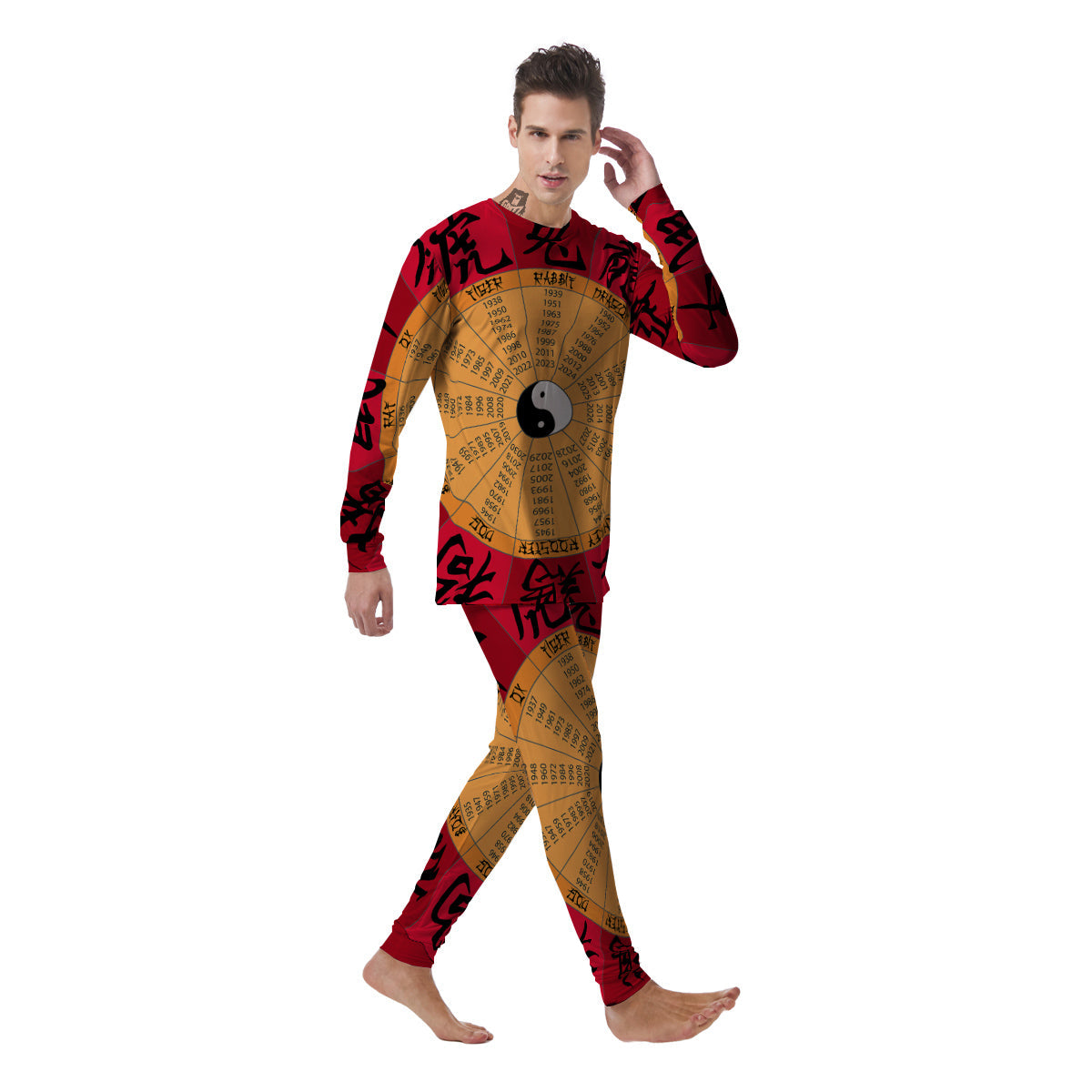 Calendar Wheel Chinese Zodiac Print Men's Pajamas-grizzshop