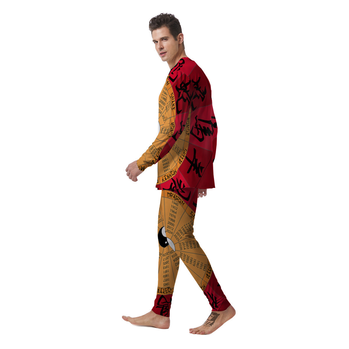 Calendar Wheel Chinese Zodiac Print Men's Pajamas-grizzshop