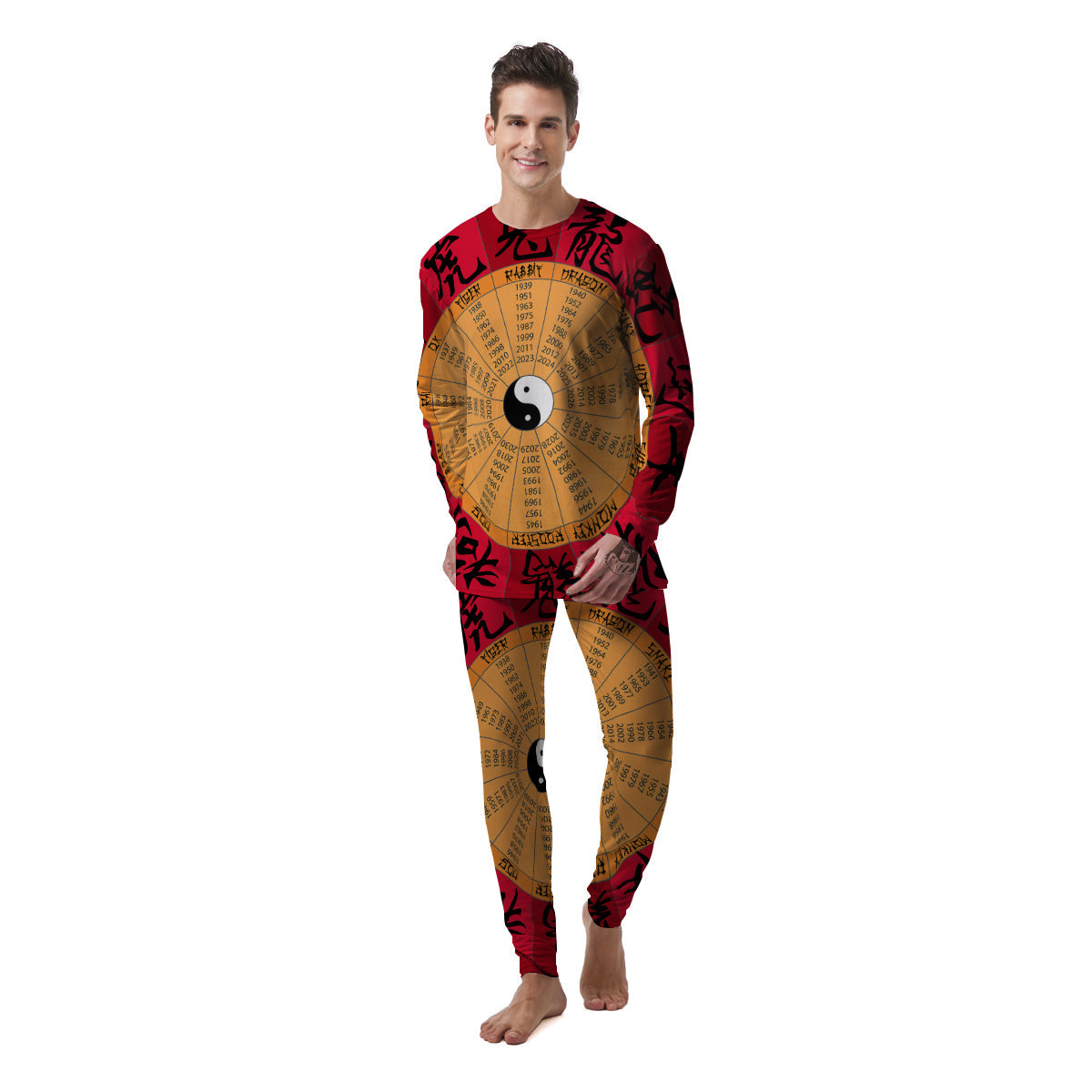 Calendar Wheel Chinese Zodiac Print Men's Pajamas-grizzshop
