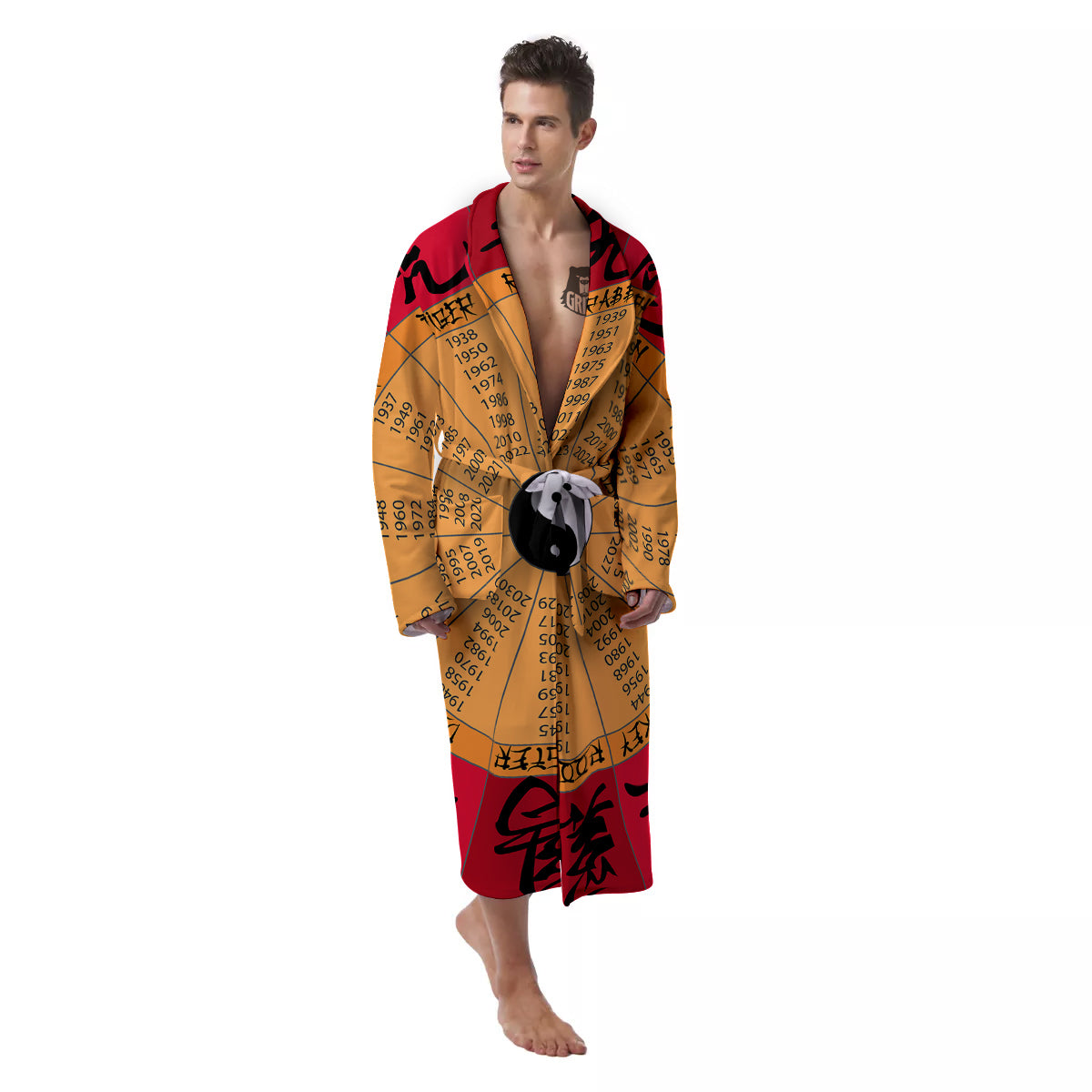 Calendar Wheel Chinese Zodiac Print Men's Robe-grizzshop