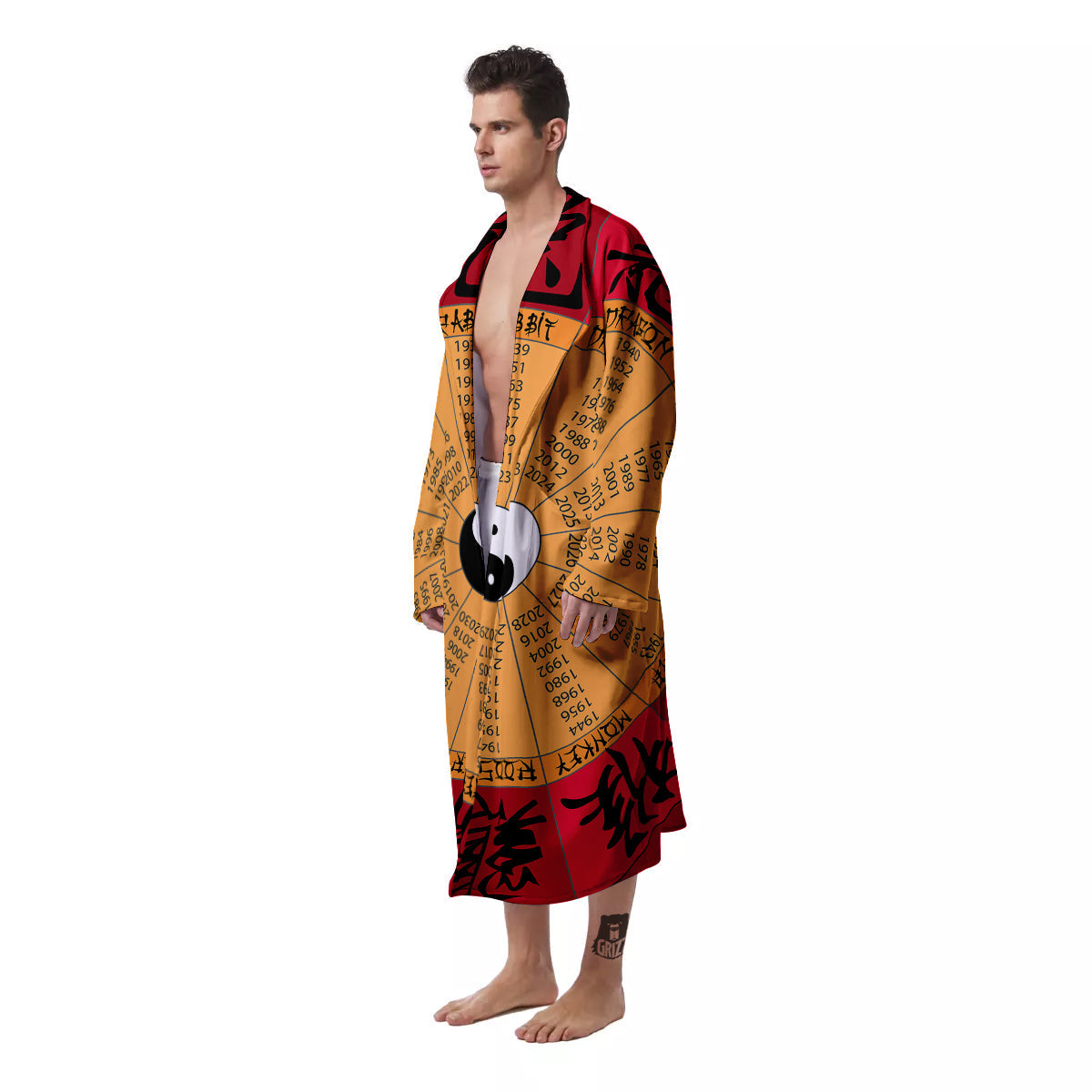 Calendar Wheel Chinese Zodiac Print Men's Robe-grizzshop