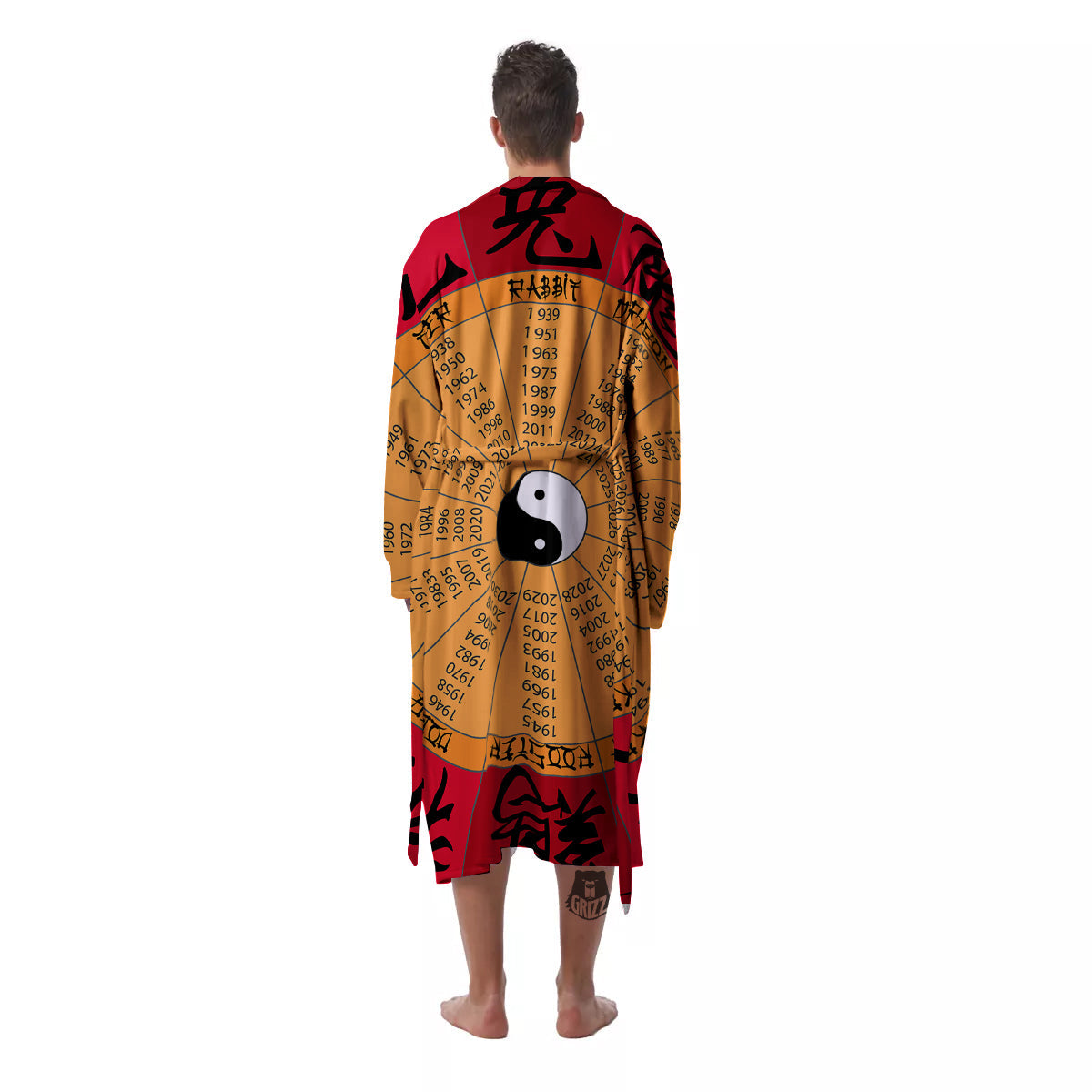 Calendar Wheel Chinese Zodiac Print Men's Robe-grizzshop