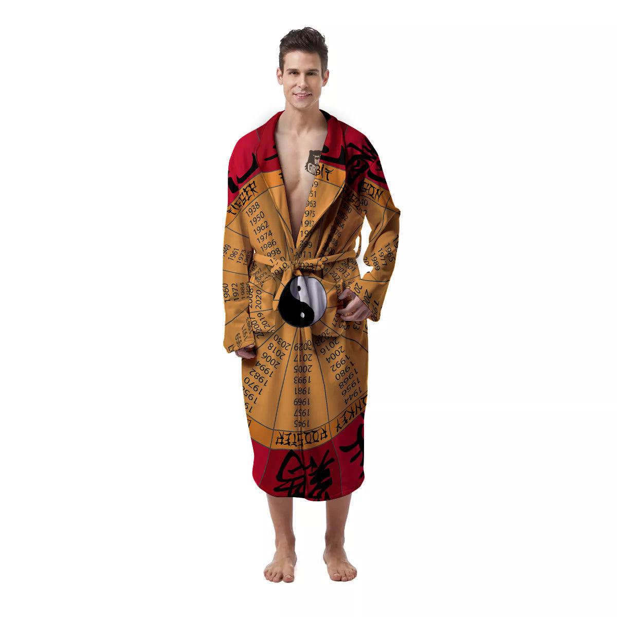 Calendar Wheel Chinese Zodiac Print Men's Robe-grizzshop