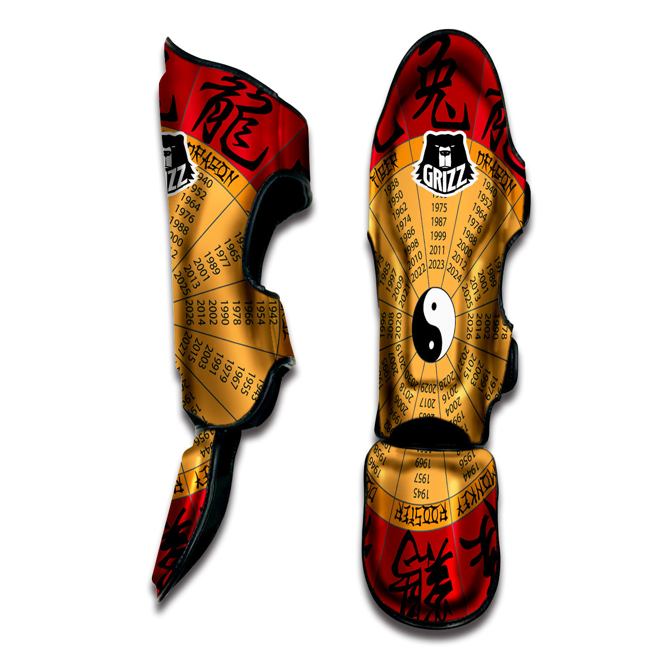 Calendar Wheel Chinese Zodiac Print Muay Thai Shin Guards-grizzshop