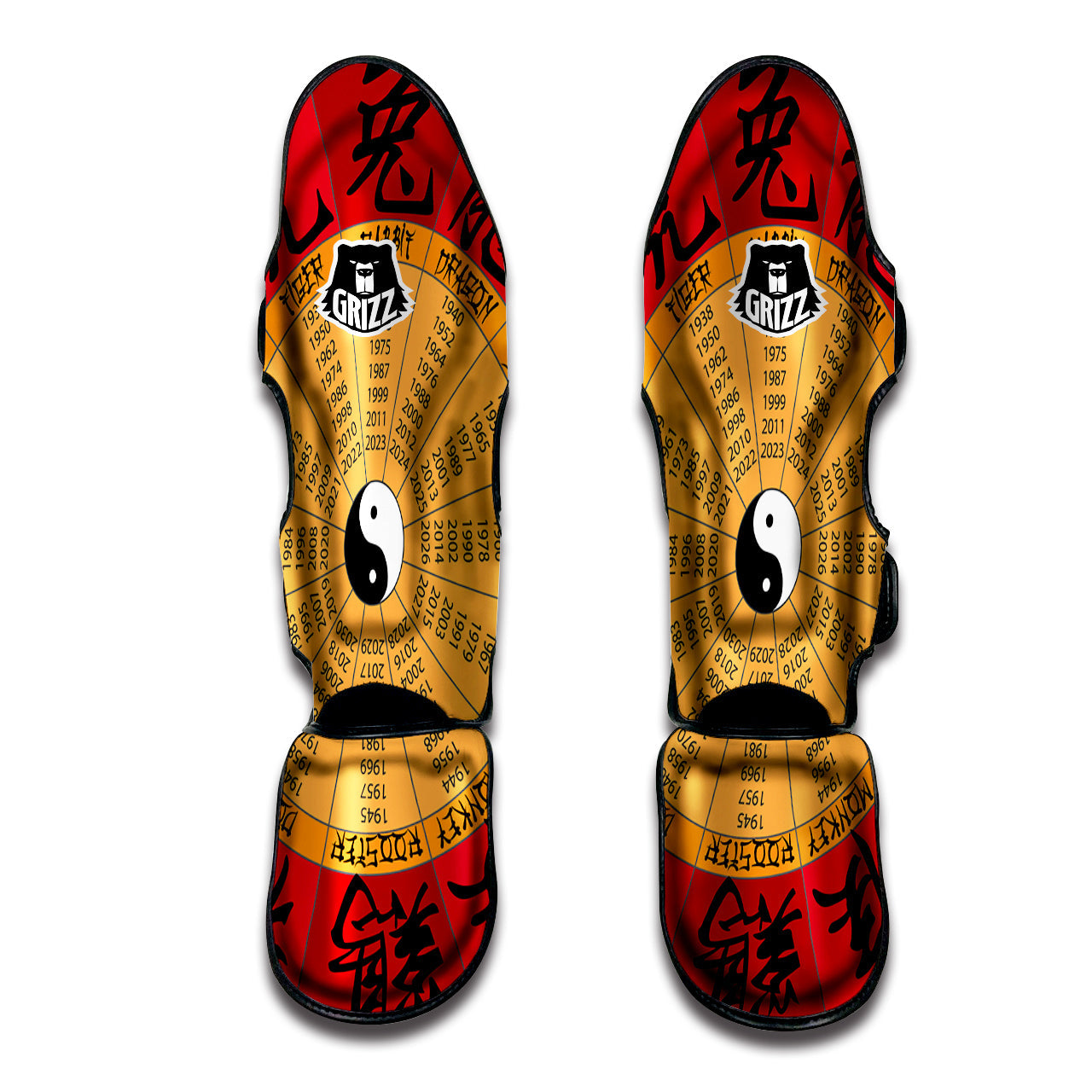 Calendar Wheel Chinese Zodiac Print Muay Thai Shin Guards-grizzshop