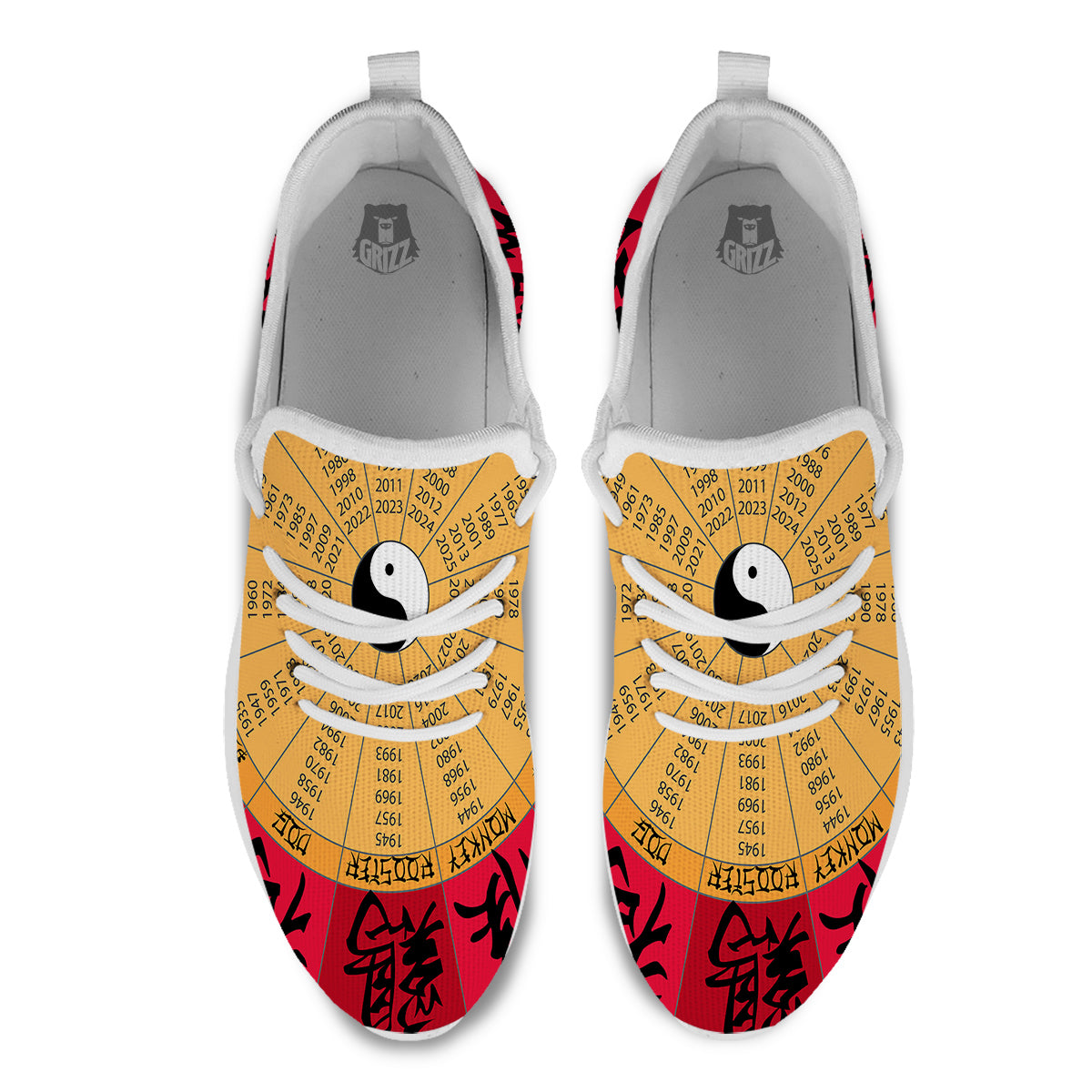 Calendar Wheel Chinese Zodiac Print White Athletic Shoes-grizzshop