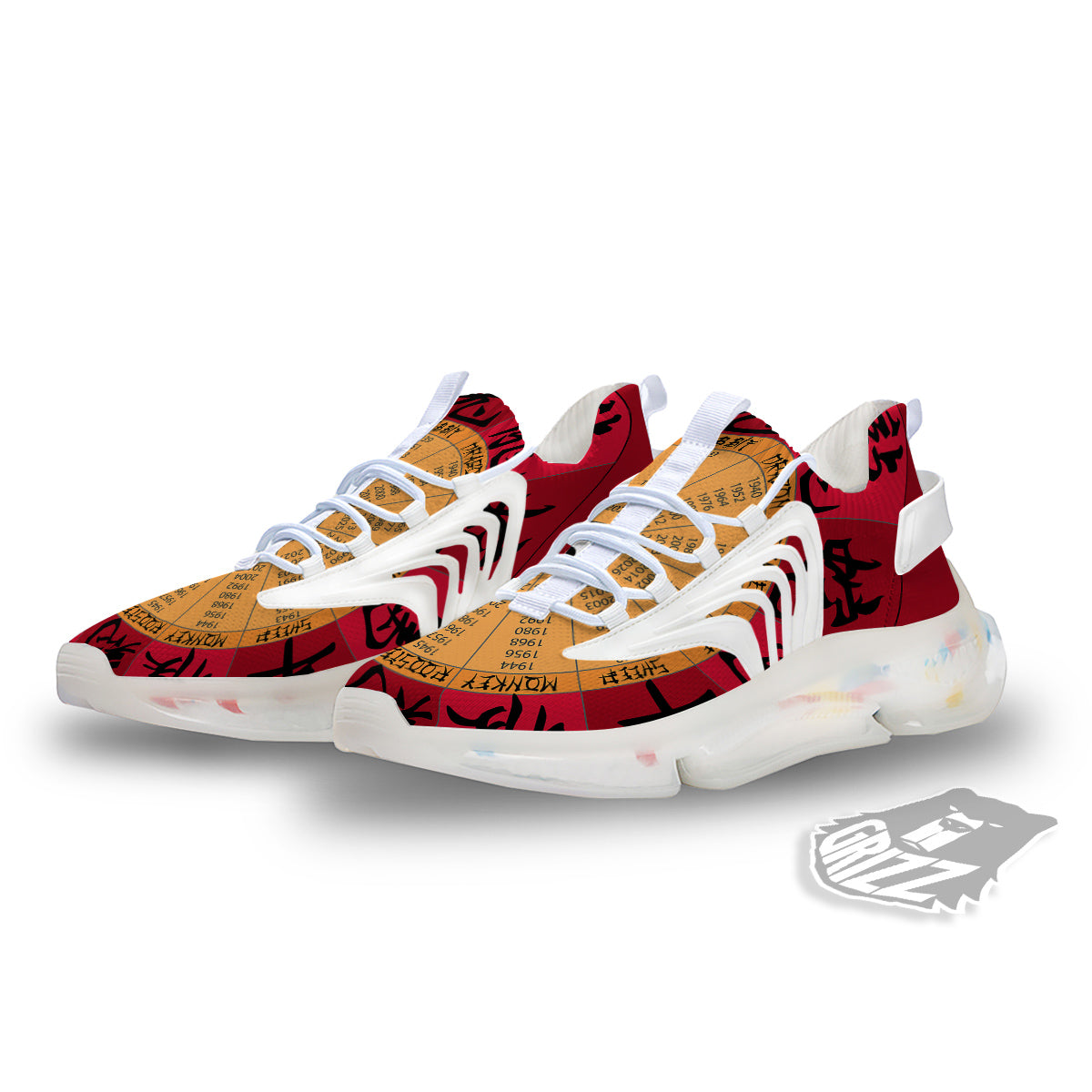 Calendar Wheel Chinese Zodiac Print White Gym Shoes-grizzshop