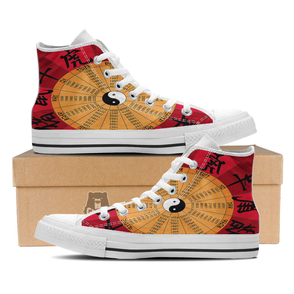 Calendar Wheel Chinese Zodiac Print White High Top Shoes-grizzshop