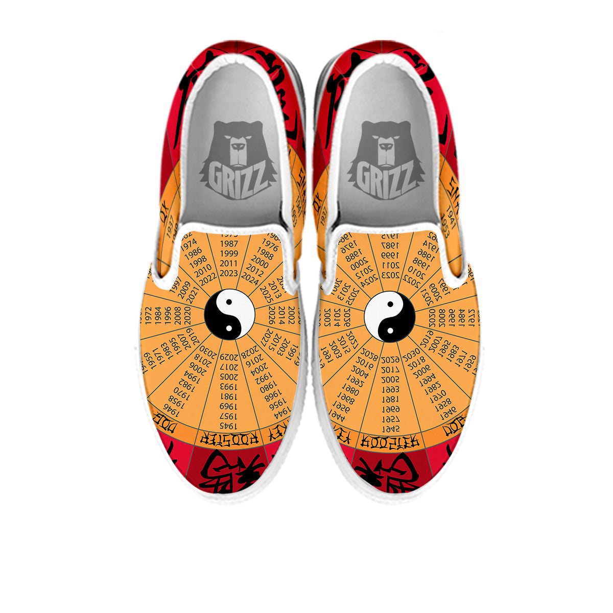 Calendar Wheel Chinese Zodiac Print White Slip On Shoes-grizzshop