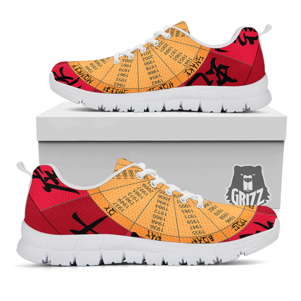 Calendar Wheel Chinese Zodiac Print White Sneaker-grizzshop