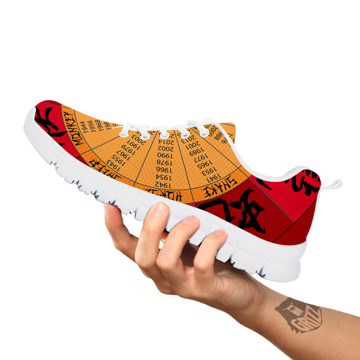 Calendar Wheel Chinese Zodiac Print White Sneaker-grizzshop
