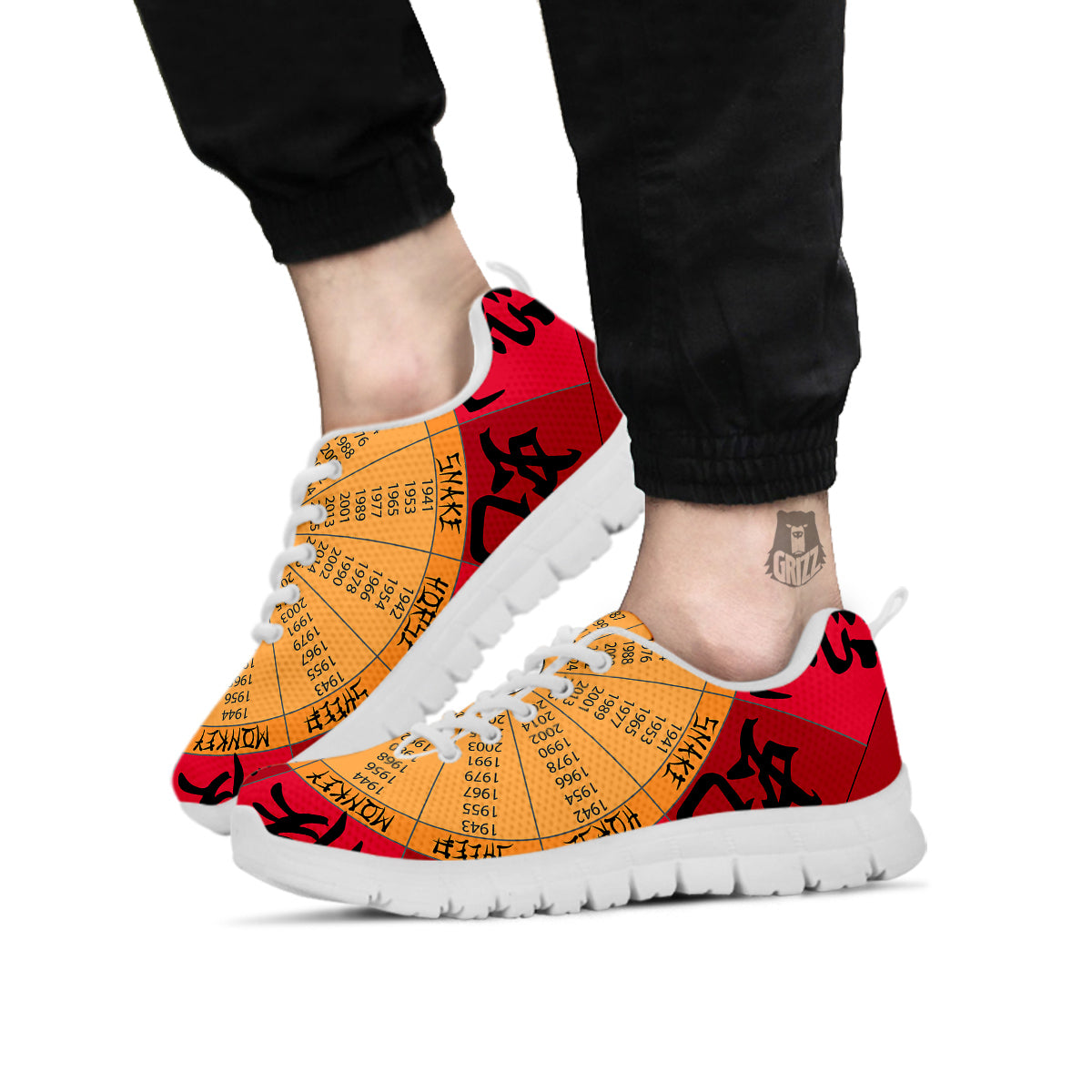 Calendar Wheel Chinese Zodiac Print White Sneaker-grizzshop