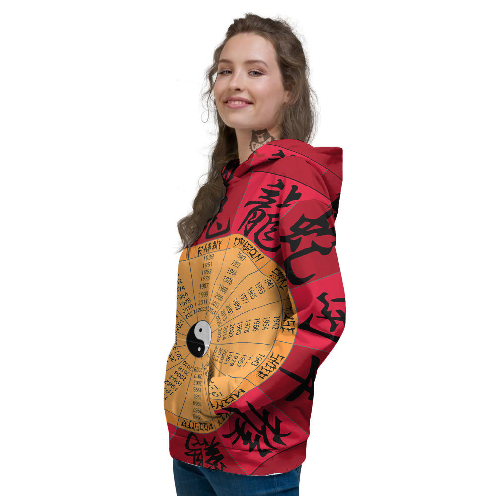 Calendar Wheel Chinese Zodiac Print Women's Hoodie-grizzshop