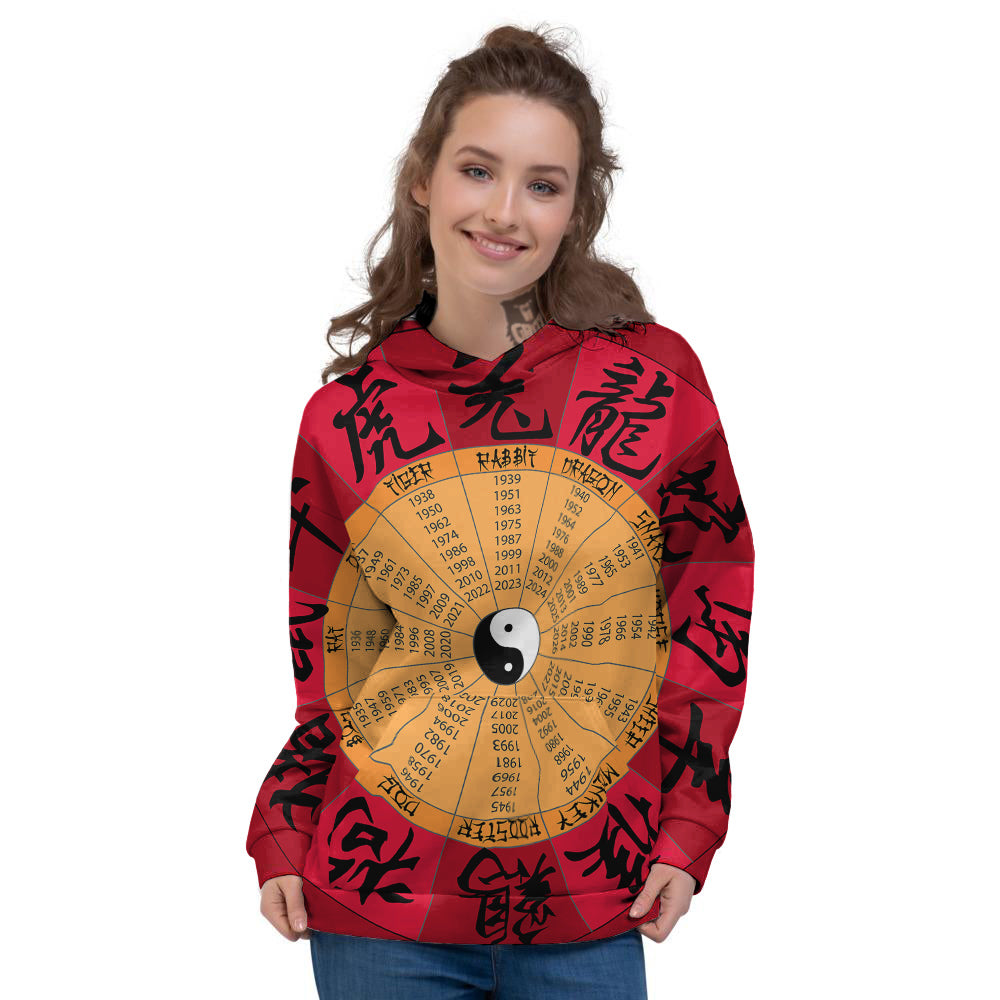 Calendar Wheel Chinese Zodiac Print Women's Hoodie-grizzshop