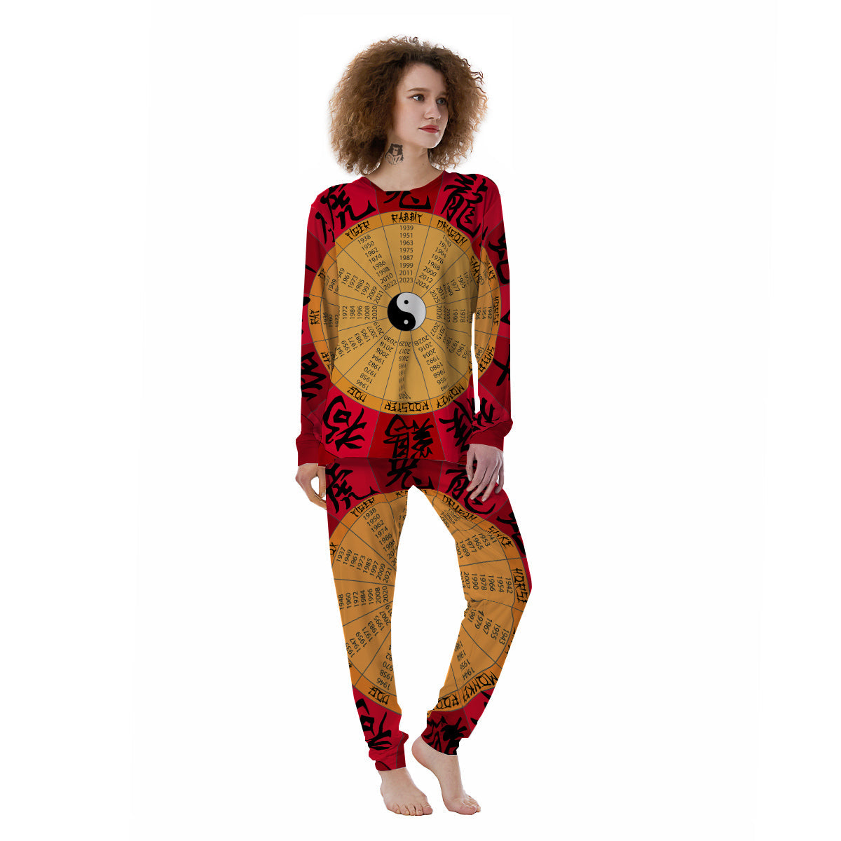 Calendar Wheel Chinese Zodiac Print Women's Pajamas-grizzshop