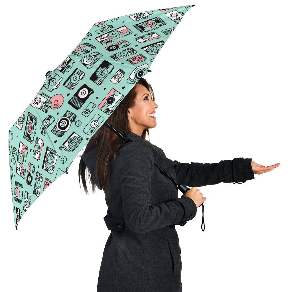 Camera Pastel Pattern Print Automatic Foldable Umbrella-grizzshop