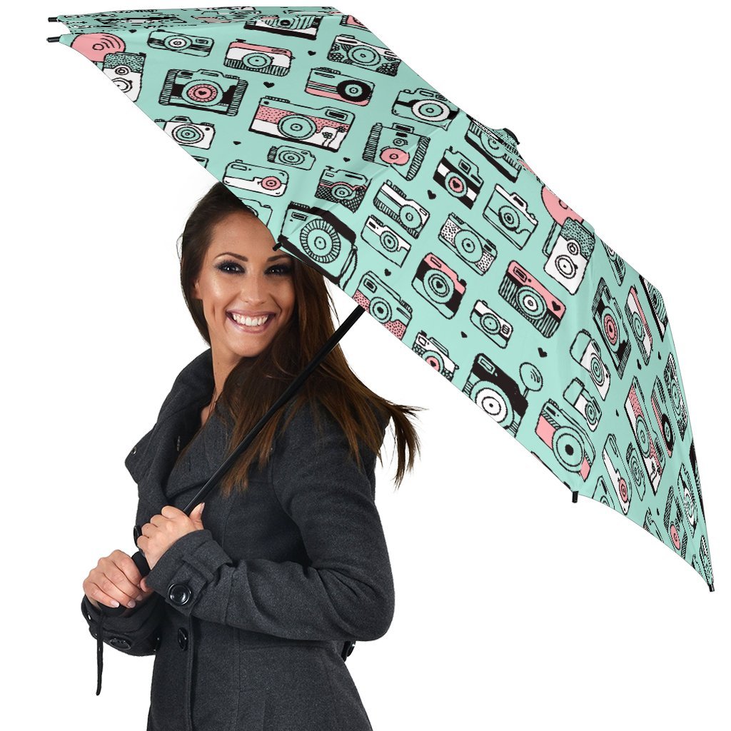 Camera Pastel Pattern Print Automatic Foldable Umbrella-grizzshop