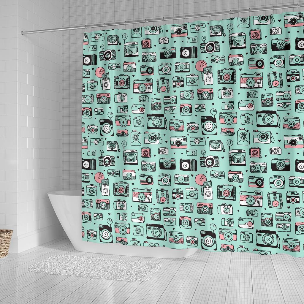 Camera Pastel Pattern Print Bathroom Shower Curtain-grizzshop