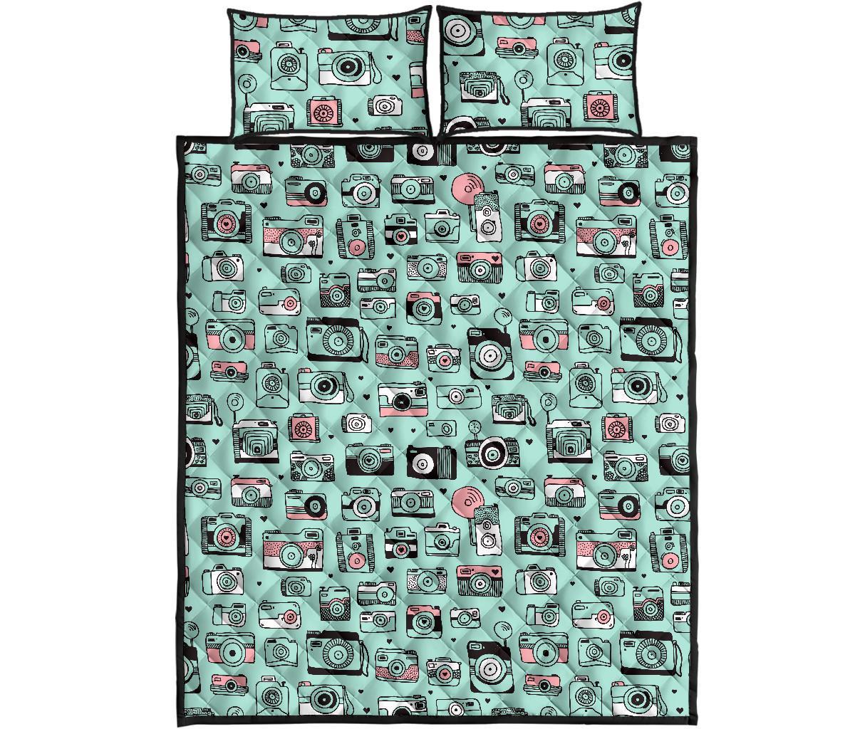 Camera Pastel Pattern Print Bed Set Quilt-grizzshop