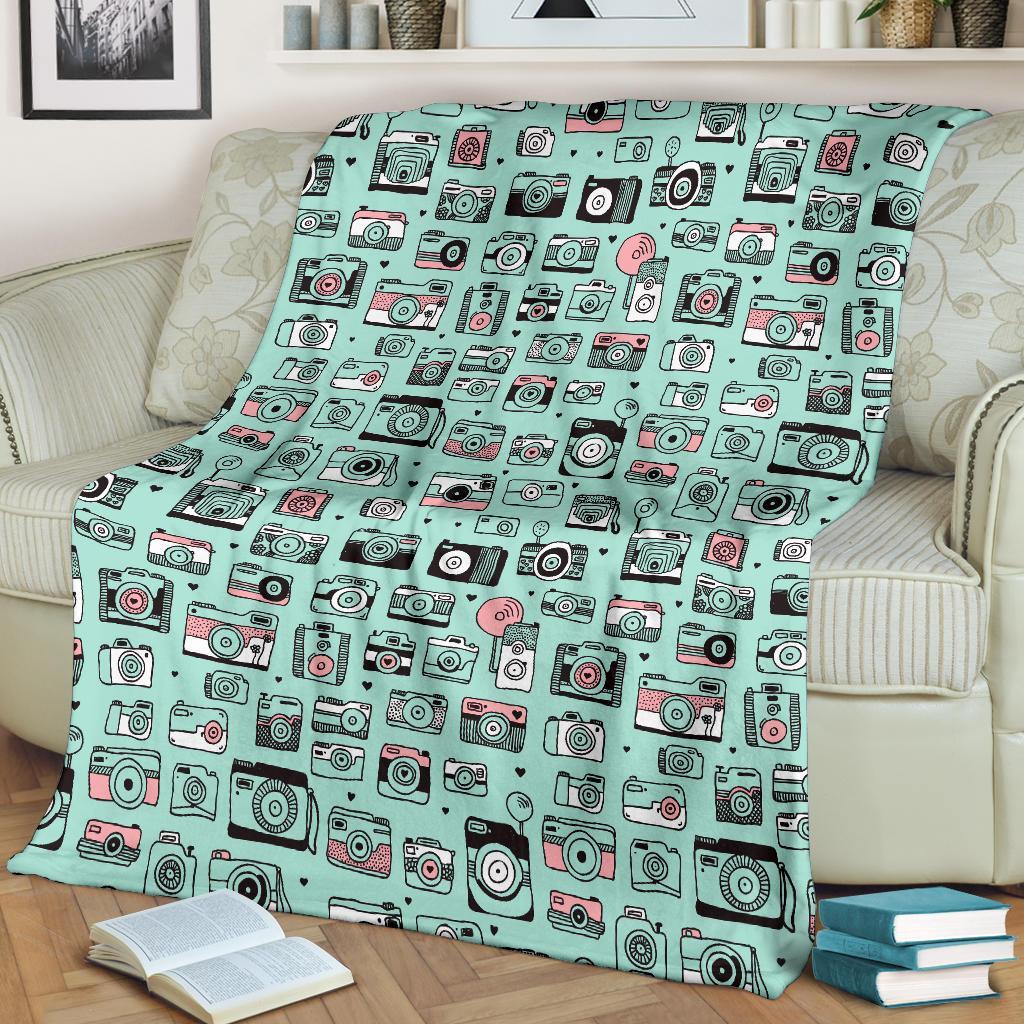 Camera Pastel Pattern Print Blanket-grizzshop