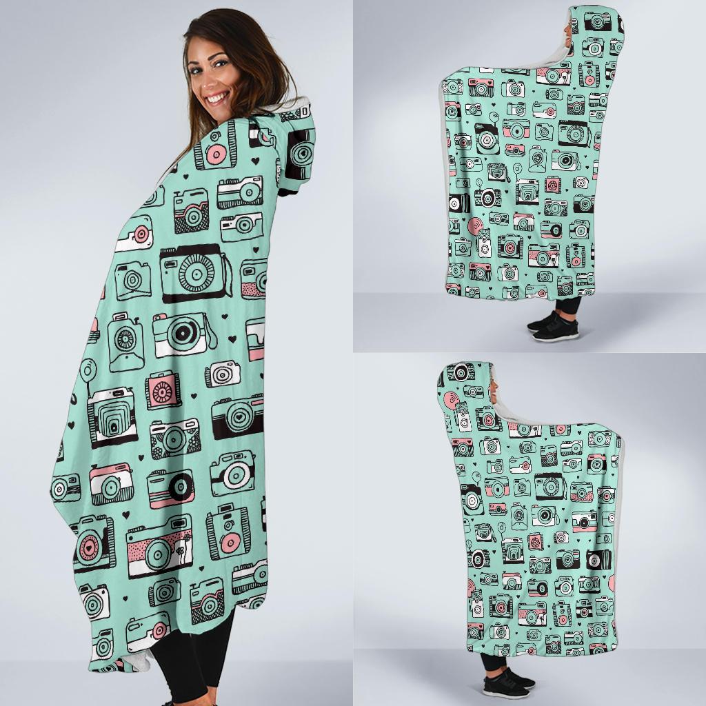 Camera Pastel Pattern Print Hooded Blanket-grizzshop