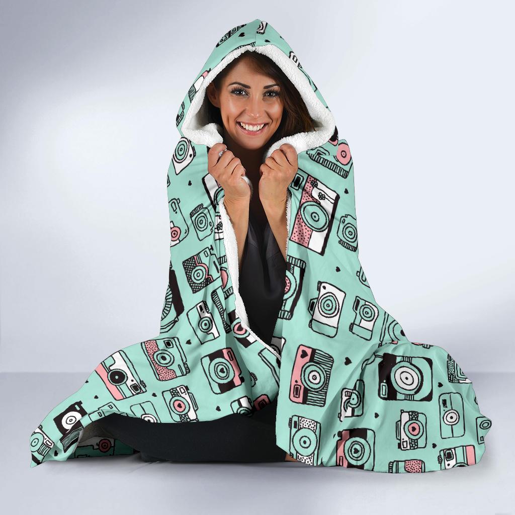 Camera Pastel Pattern Print Hooded Blanket-grizzshop