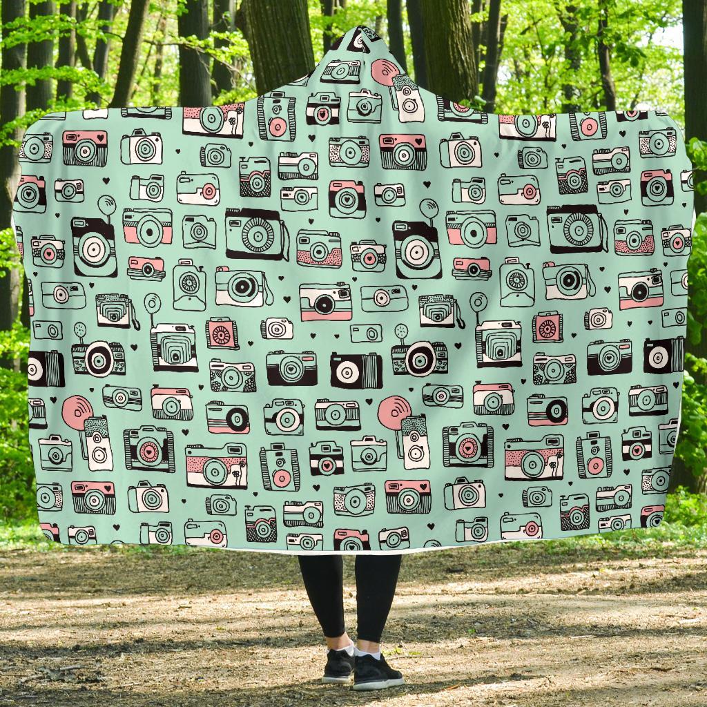 Camera Pastel Pattern Print Hooded Blanket-grizzshop