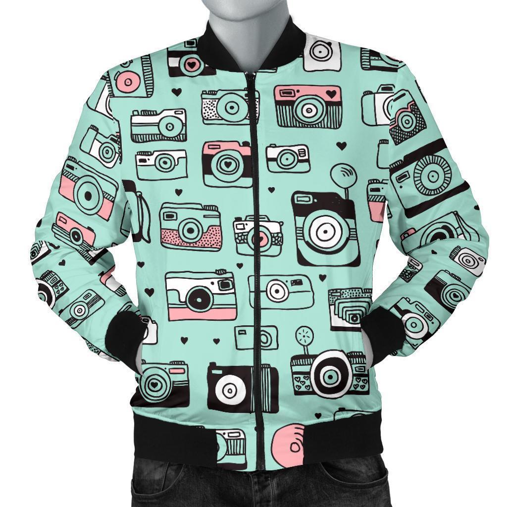 Camera Pastel Pattern Print Men's Bomber Jacket-grizzshop