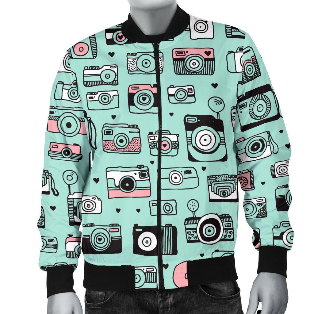 Camera Pastel Pattern Print Men's Bomber Jacket-grizzshop