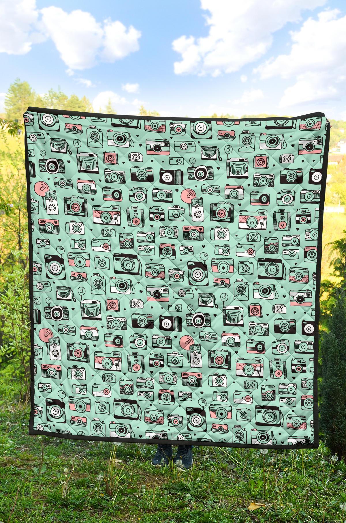 Camera Pastel Pattern Print Quilt-grizzshop