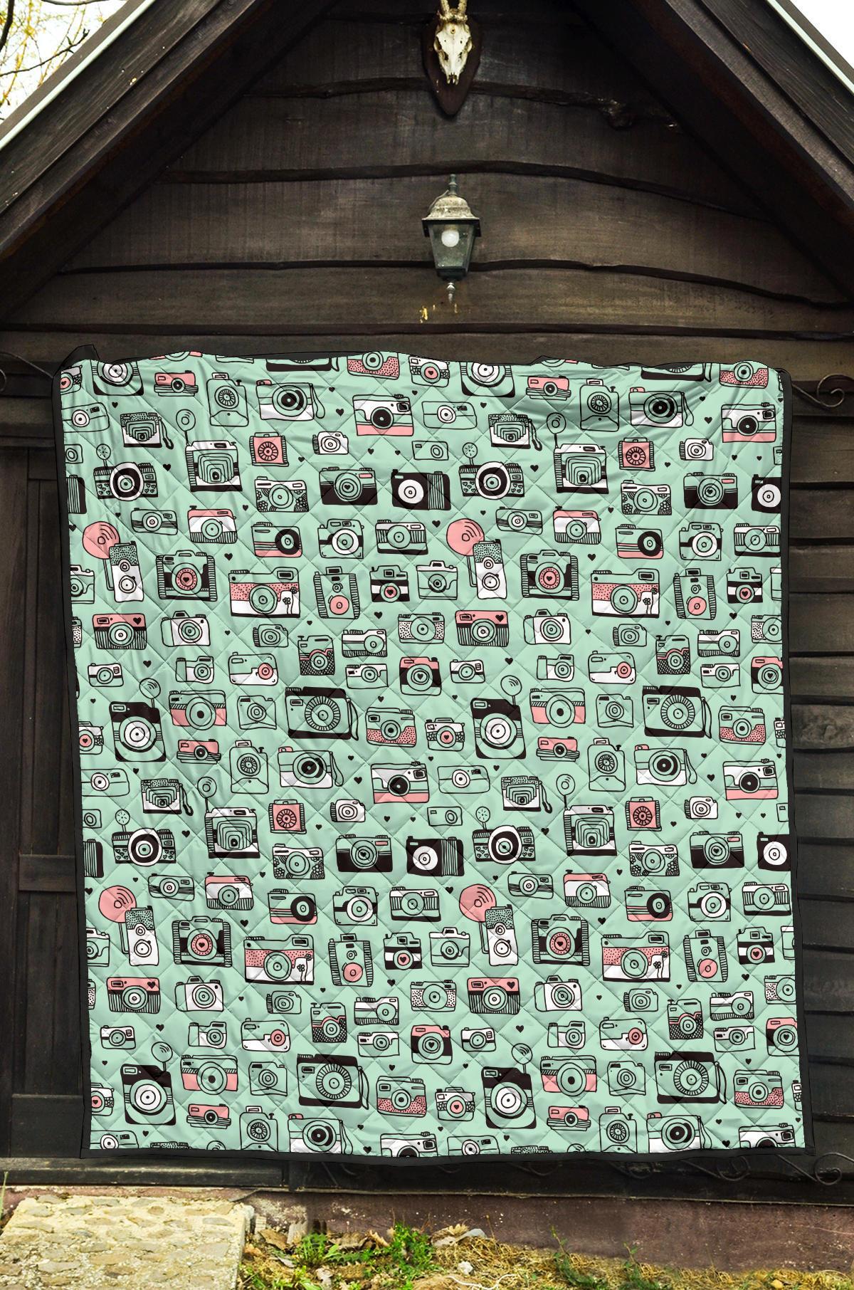 Camera Pastel Pattern Print Quilt-grizzshop