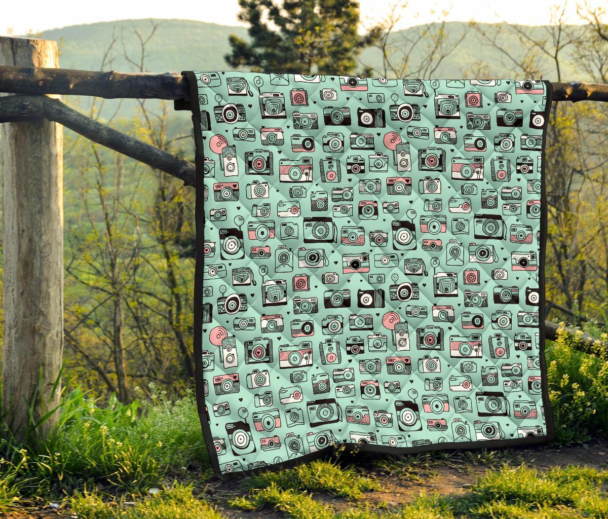 Camera Pastel Pattern Print Quilt-grizzshop