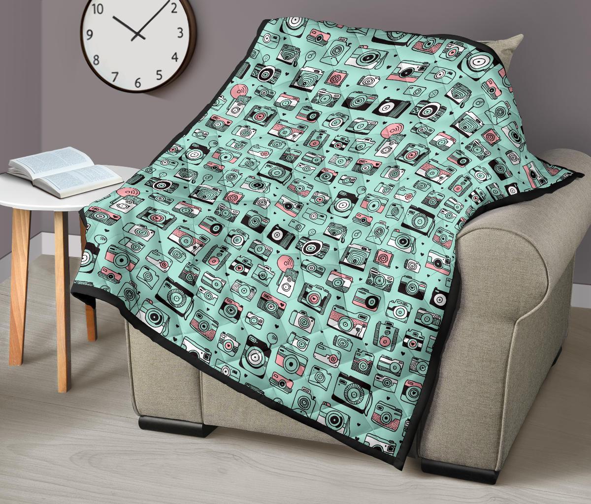 Camera Pastel Pattern Print Quilt-grizzshop