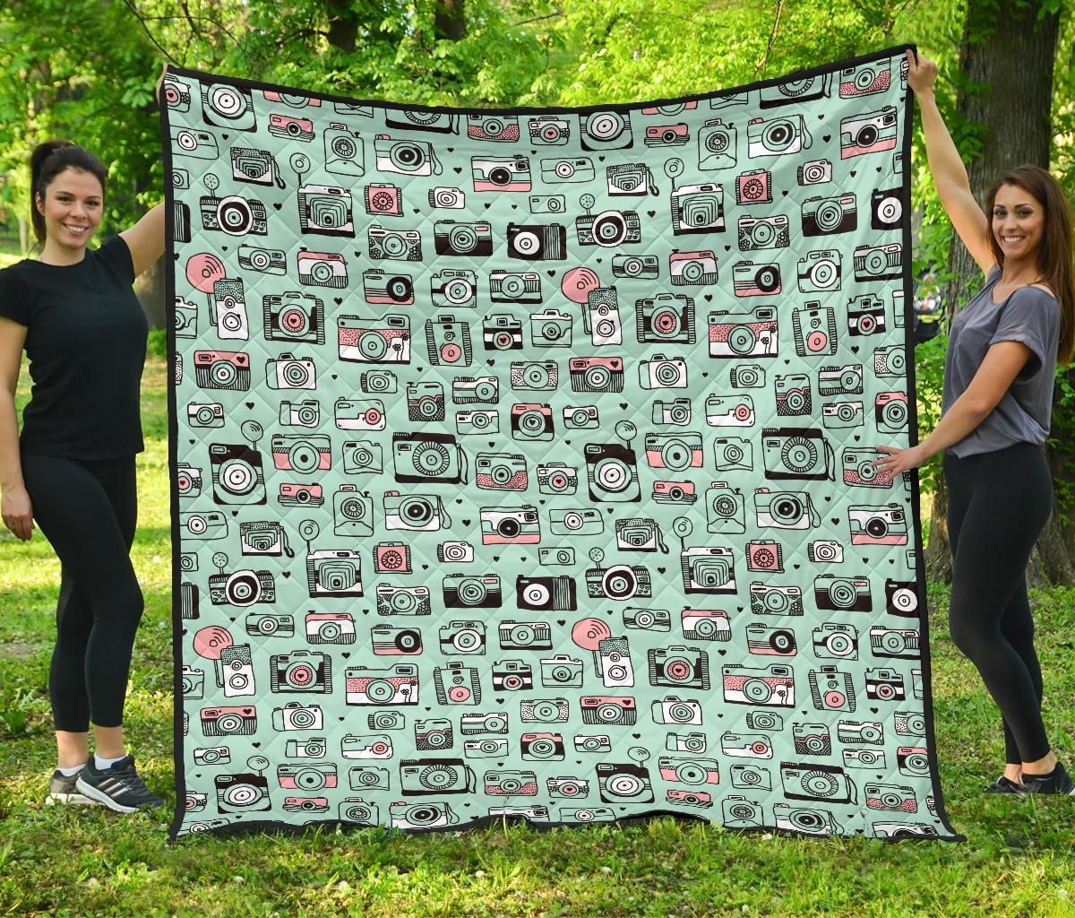 Camera Pastel Pattern Print Quilt-grizzshop