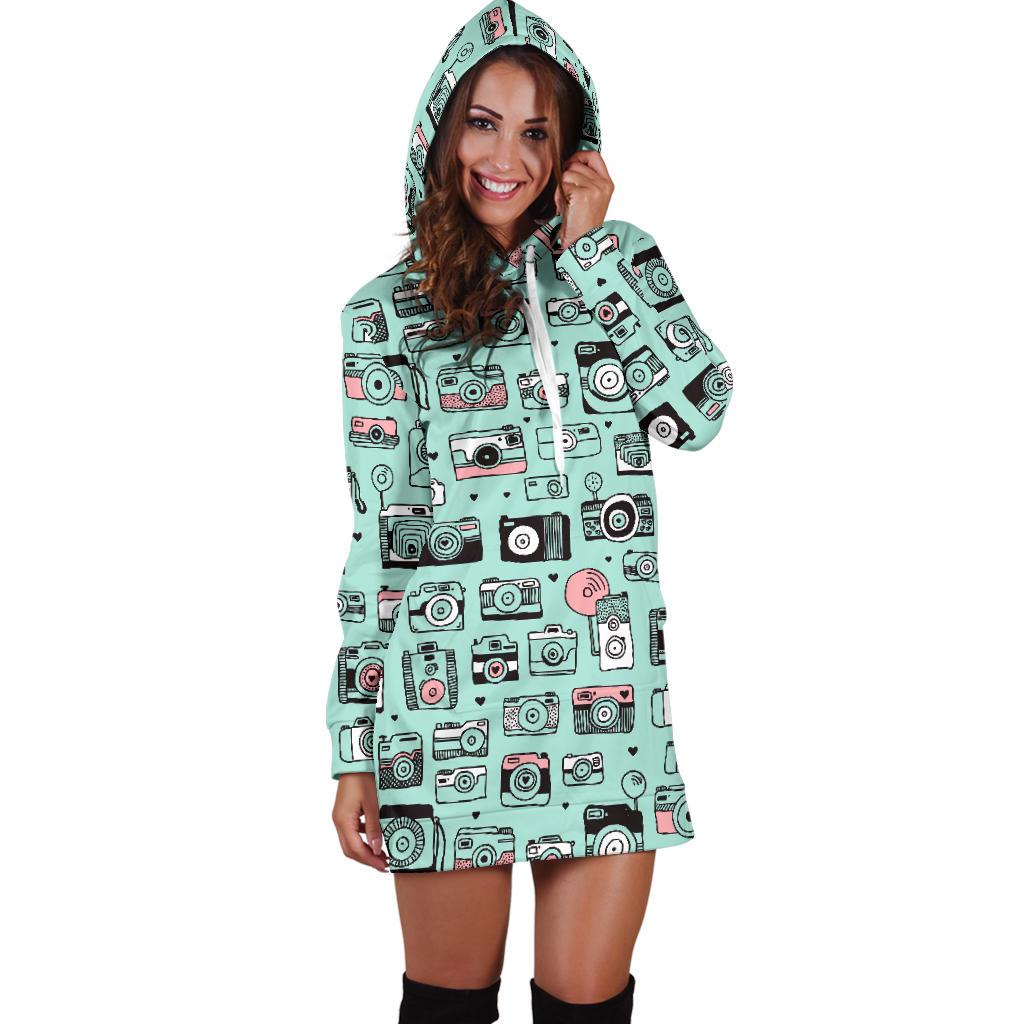 Camera Pastel Pattern Print Women Hoodie Dress-grizzshop