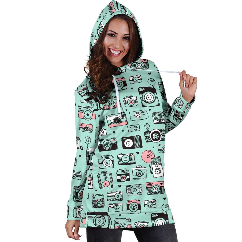 Camera Pastel Pattern Print Women Hoodie Dress-grizzshop