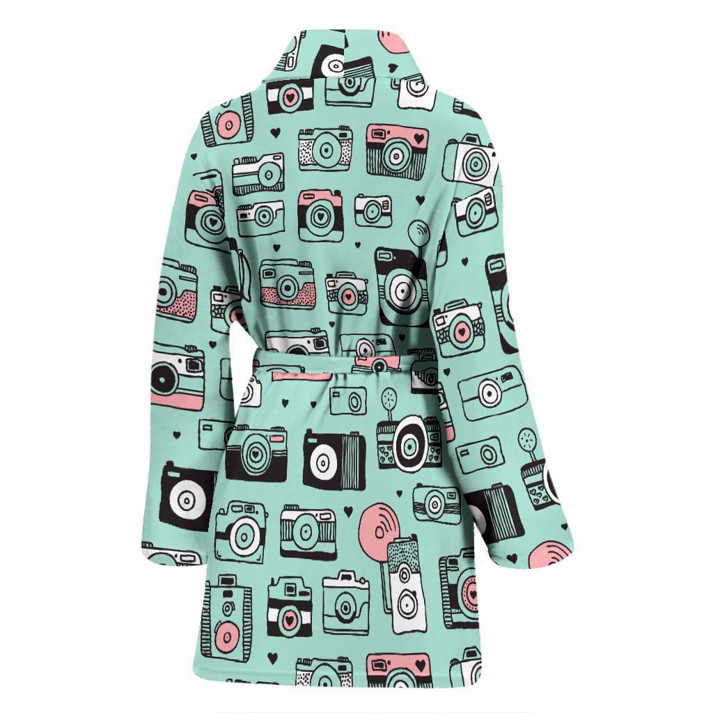 Camera Pastel Pattern Print Women Long Robe-grizzshop